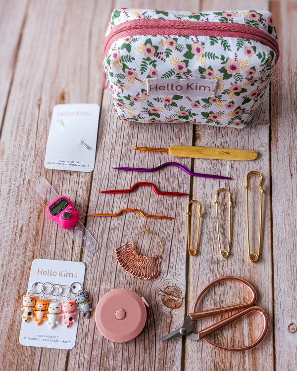 Trousse complète d'accessoires de tricot, rose