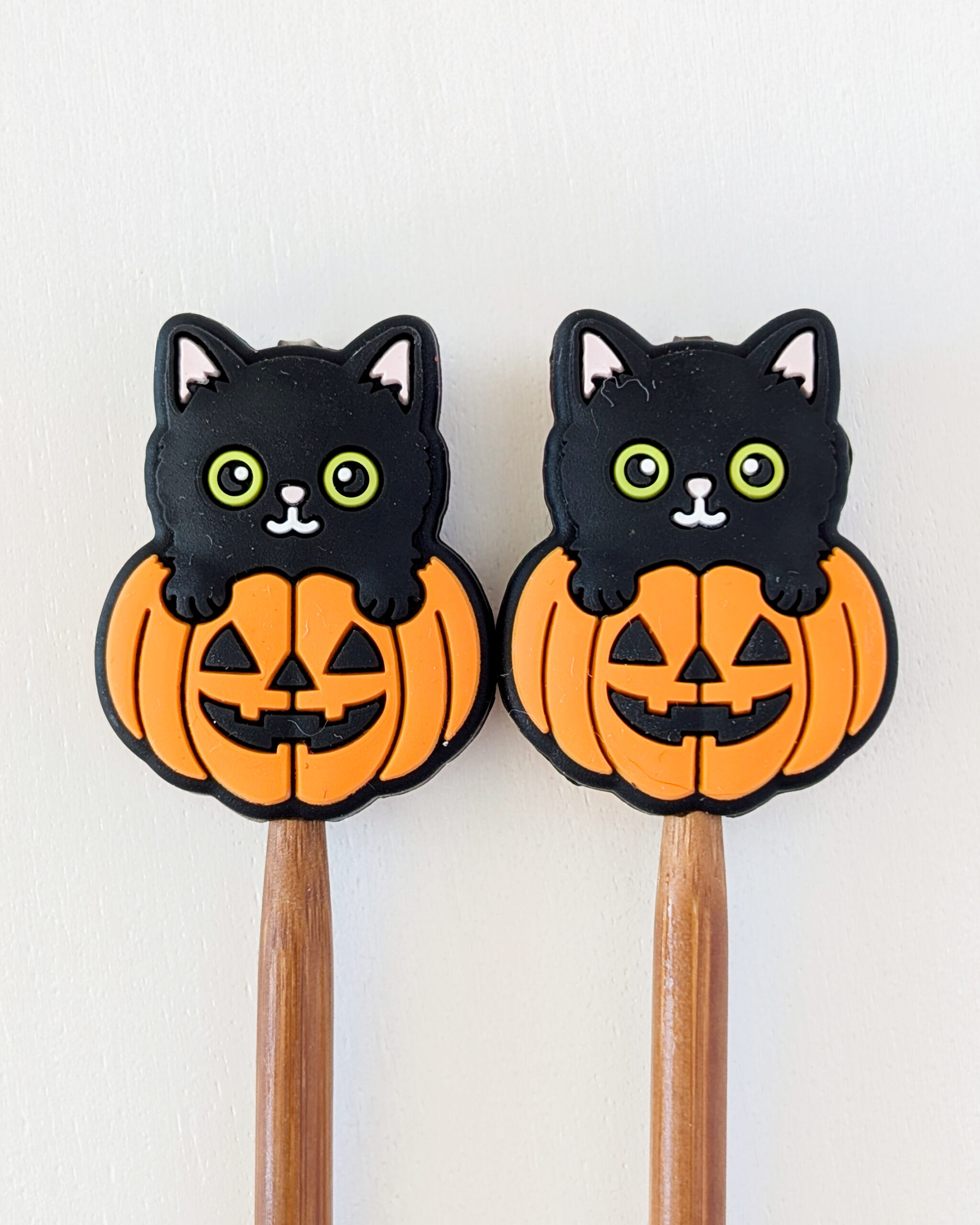 Protèges aiguilles en silicone, Chat noir et citrouille, Lot Halloween #3