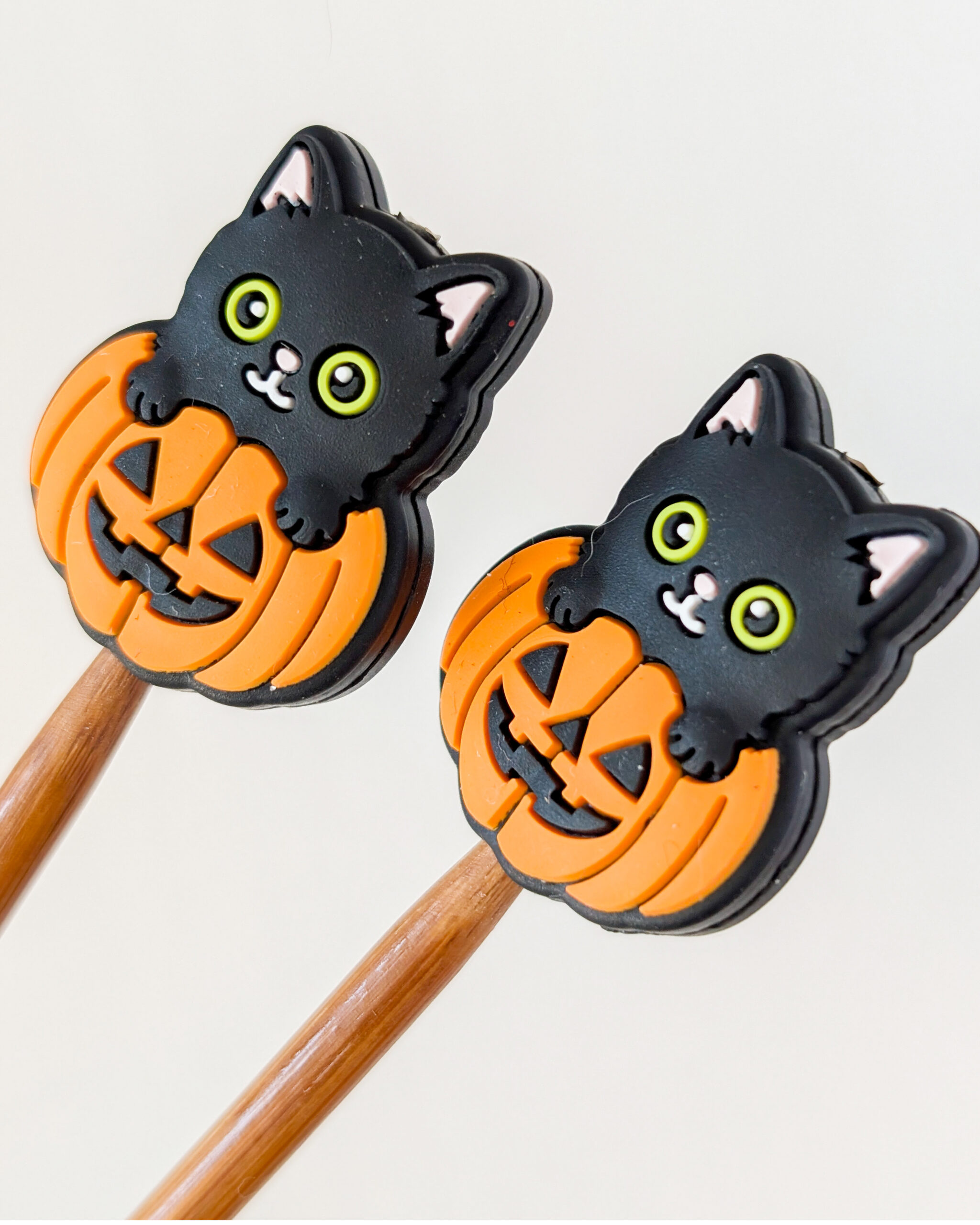 Protèges aiguilles en silicone, Chat noir et citrouille, Lot Halloween #3
